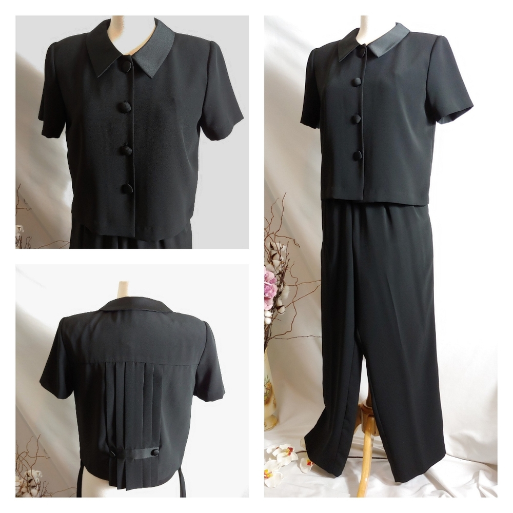 Donna Ricco black crepe & satin pants & jacket sz 6